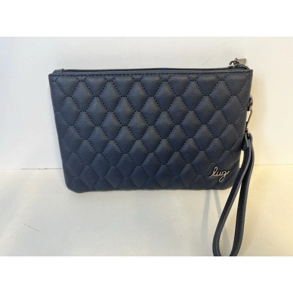 Lug Peekaboo Wristlet Navy Logo Travel Detachable Strap Quilted Neutral Casual